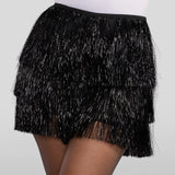 Women's Black Tinsel Fringe Shorts