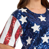 Women's Sequined Stars and Stripes Cropped Tee