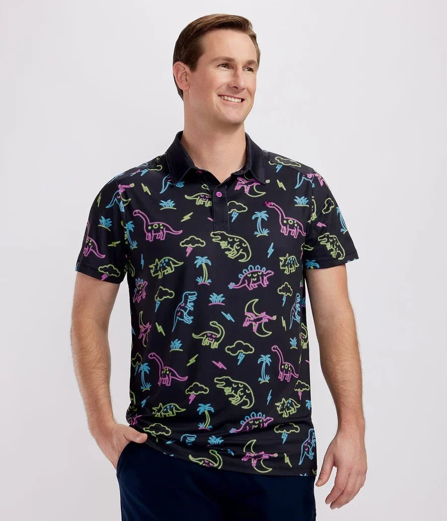 Men's Neon Dinosaur Polo Shirt