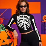 Women's Skeleton Long Sleeve Crop Top