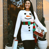 Women's Snowman Scarf Sweater Dress
