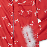 Women's Christmas Bow Satin Feather Pajama Set