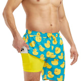 Rubber Ducky Stretch Swim Trunks With Liner - 7.5" Inseam
