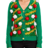 Women's Pom Party Ugly Christmas Cardigan Sweater