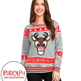 Women's Sequin Rudolph Light Up Ugly Christmas Sweater