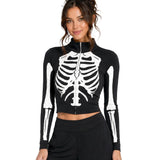 Women's Skeleton Long Sleeve Crop Top