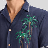 Men's Festive Flamingo Linen Cabana Shirt