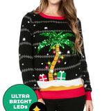Women’s All Is Palm All Is Bright Light Up Ugly Christmas Sweater