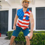 Men's Sleeveless Stripes Button Down Shirt