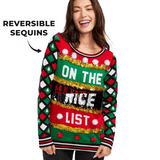 Women's Naughty or Nice Reversible Sequin Ugly Christmas Sweater