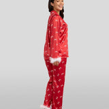 Women's Christmas Bow Satin Feather Pajama Set