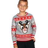Boy's Sequin Rudolph Light Up Ugly Christmas Sweater