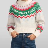 Women's Cozy Knit Oh What Fun Cropped Christmas Sweater