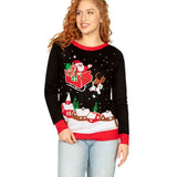 Women's Meowy Christmas Sleigh Light Up Ugly Christmas Sweater