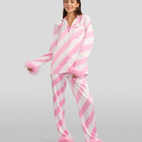 Women's Pink Candy Cane Satin Feather Pajama Set