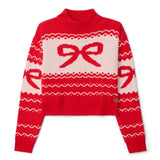 Women's Cozy Knit Bow Cropped Christmas Sweater