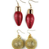 Red Christmas Lights Earrings + Glitter Ornament Earrings