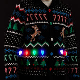 Men's Fair Isle Rudolph Light Up Christmas Cardigan Sweater