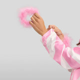 Women's Pink Candy Cane Satin Feather Pajama Set