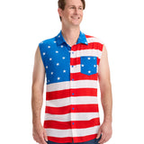 Men's Sleeveless Stripes Button Down Shirt