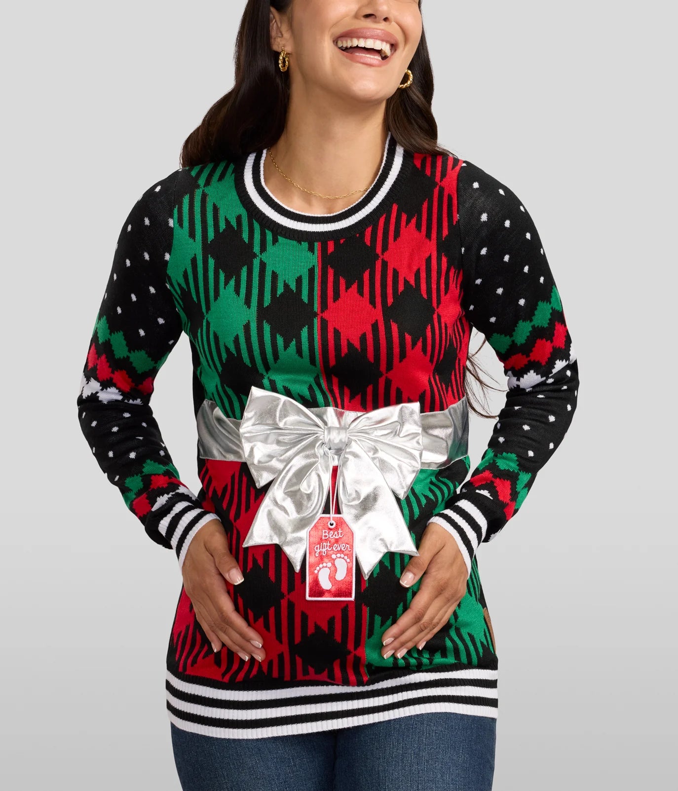 Women's Best Gift Ever Maternity Bow Christmas Sweater