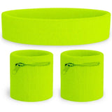 Neon Yellow Zippered Sweatband Set