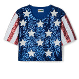 Women's Sequined Stars and Stripes Cropped Tee