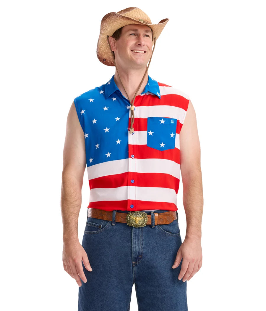 Men's Sleeveless Stripes Button Down Shirt