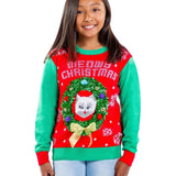 Boy's / Girl's Cat in Wreath Ugly Christmas Sweater