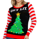 Women's Get Lit Light Up Ugly Christmas Sweater