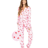 Women's Pink Santa Lapel Pajama Set