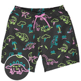 Neon Dinosaur Stretch Swim Trunks - 7.5" Inseam
