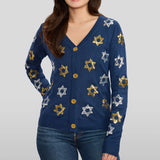 Women's Shimmering Star Of David Cardigan Sweater