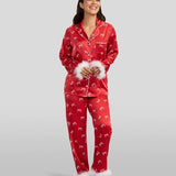 Women's Christmas Bow Satin Feather Pajama Set