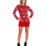 Women's Red Reindeer Sweater Dress