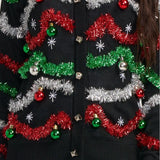 Women's Midnight Garland Light Up Christmas Cardigan Sweater