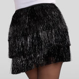 Women's Black Tinsel Fringe Shorts