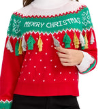 Women's Merry Christmas Tassel Turtleneck Cropped Sweater