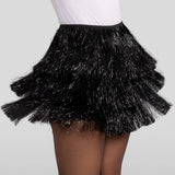 Women's Black Tinsel Fringe Shorts