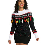 Women's Merry Christmas Tassel Sweater Dress