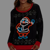 Women's Ho Ho Hello Neon LED Light Up Ugly Christmas Sweater