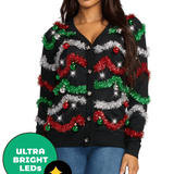 Women's Midnight Garland Light Up Christmas Cardigan Sweater