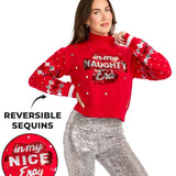 Women's Nice Era Turtleneck Cropped Reversible Sequin Christmas Sweater