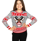 Girl's Sequin Rudolph Light Up Ugly Christmas Sweater