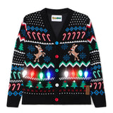 Boy's Fair Isle Rudolph Light Up Christmas Cardigan Sweater