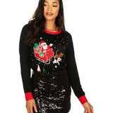 Women's Meowy Christmas Sleigh Light Up Ugly Christmas Sweater