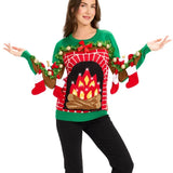 Women's Festive Fireplace Light Up Ugly Christmas Sweater
