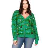 Women's Gaudy Garland Plus Size Ugly Christmas Cardigan Sweater