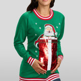 Women's Big Reveal Reversible Sequin Maternity Christmas Sweater
