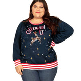 Women's Sleighin' It Plus Size Ugly Christmas Sweater
